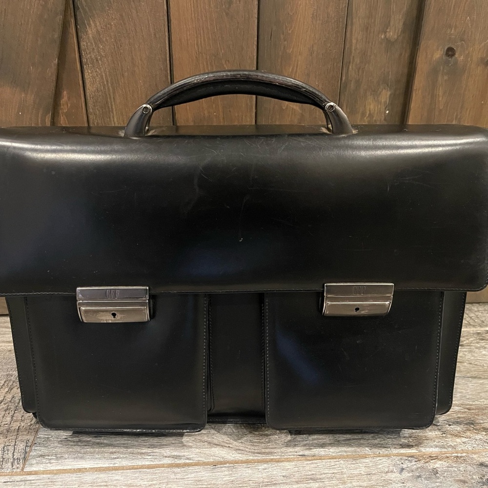 Gianfranco Ferre Black Leather Briefcase